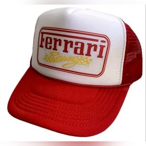 Vintage Style Ferrari Racing Retro 70s Trucker Hat  adjustable Unworn Red Cap F1